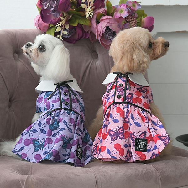 2025新商品ANNASUI（アナスイ）リボンタイチェリー総柄ワンピ｜犬服